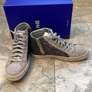 Authentic Women P448 Made in Italy Glittery Shoes High Top Size 38 Sneakers New